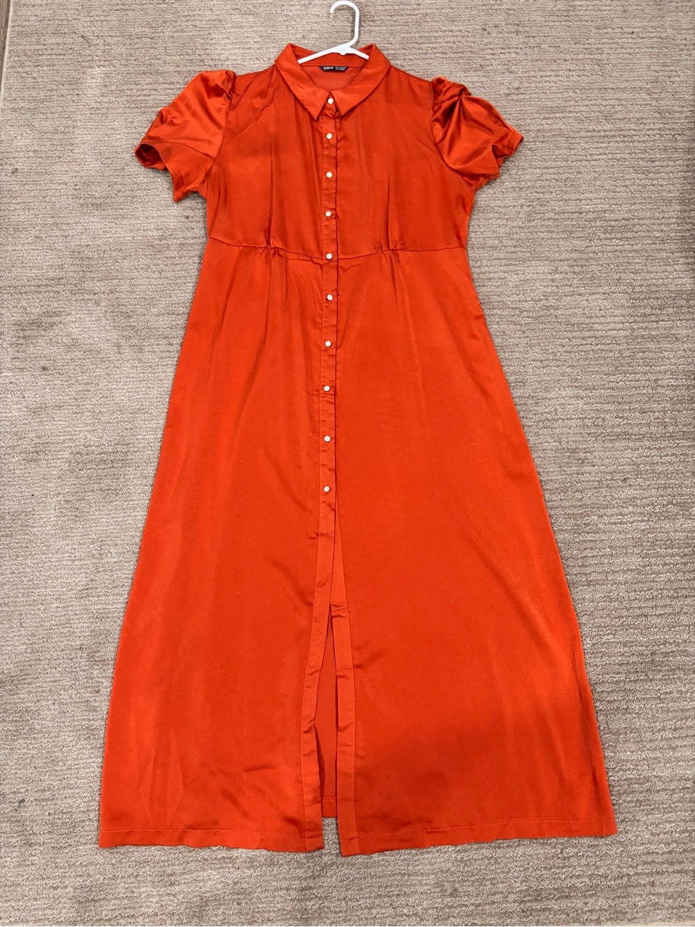 Button-Front Orange Maxi Dress with Collar
